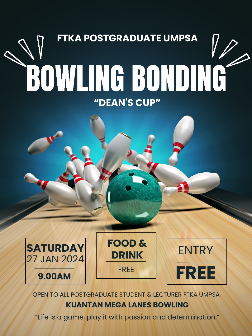 Bowling Tournament "Dean's Cup'' Faculty of Civil Engineering & Technology Postgraduate Students and Lecturers 2024 on 27th January 2024 at Kuantan Mega Lanes Bowling 